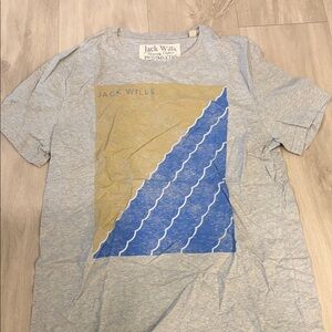 Jack Wills Heather Gray Tee with Blue and Gold Graphic